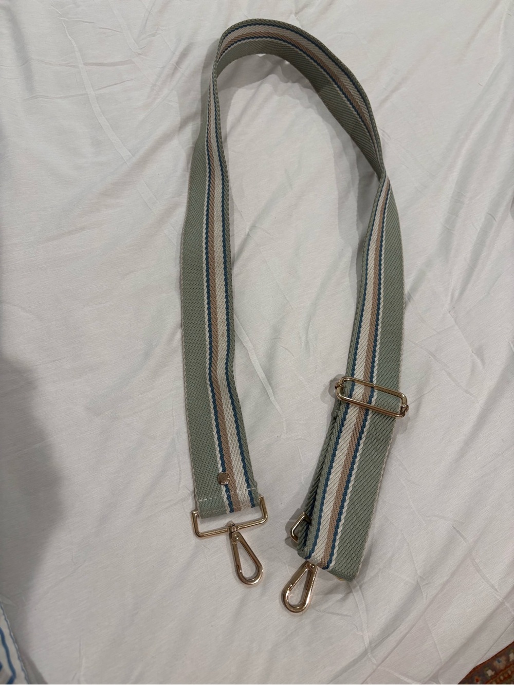 Adjustable Sage Green Striped Bag Strap with Gold Hardware